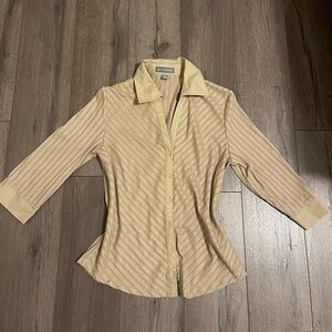Beige Striped Button-Down Shirt
